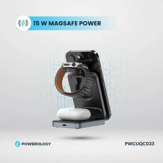 Charging Station 3 In 1 Foldable Wireless Powerology - Black